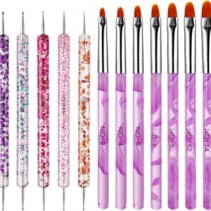 YUBBI 12 delige Nail Art Penselen Set - Nagellak Acryl Penselen - Fineliner Penseel - Dotting Tools - Siliconen Nail Art Penselen