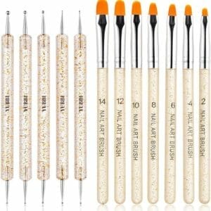 YUBBI™ 12 delige Nail Art Penselen Set - Nagellak Acryl Penselen - Fineliner Penseel - Dotting Tools - Siliconen Nail Art Penselen