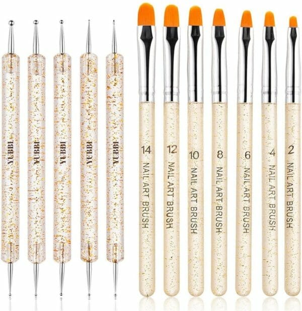 Yubbi™ 12 delige nail art penselen set - nagellak acryl penselen - fineliner penseel - dotting tools - siliconen nail art penselen