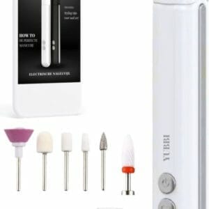 YUBBI® Elektrische Nagelvijl - Nagelfrees - 6 Opzetstukken - USB Functie voor op Reis - Eelt Verwijderaar - Manicure Apparaat - Pedicure Set - Wit - Inclusief E-book