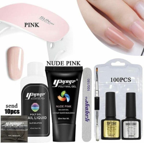 Yayoge - Polygel kit - poly gel nagels - Nagelverlenging -1 kleur nude roze/nude pink - starter kit - 7 delig - Roze led lamp - nagelvijl - Starterset voor Acrylgel - acryl