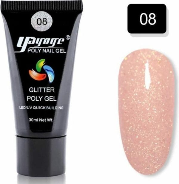 Yayoge - Polygel kleur laser pink met goud glitter - gelnagels kleur - polygel starterpakket - gelnagels starterspakket - gel nagellak - kunstnagels - nail art