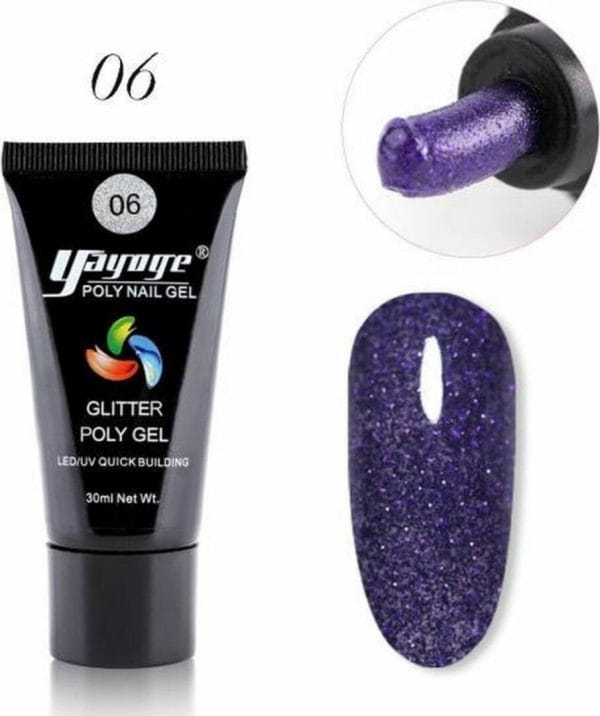 Yayoge - Polygel kleur paars met zilver glitter - gelnagels kleur - polygel starterpakket - gelnagels starterspakket - gel nagellak - kunstnagels - nail art