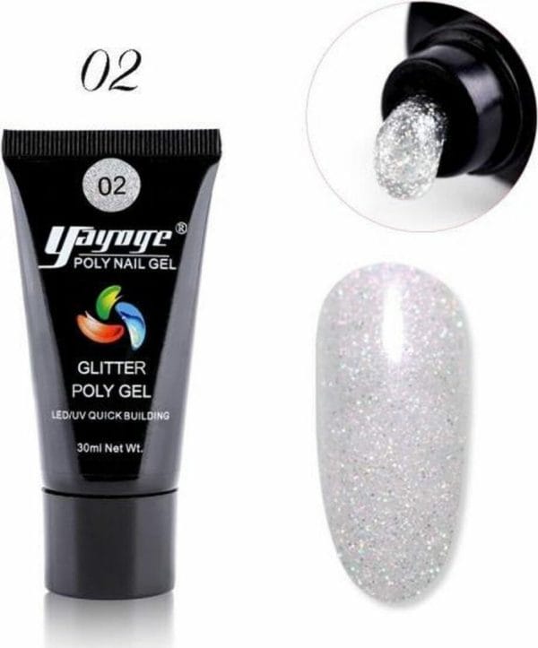 Yayoge - Polygel kleur wit met zilver glitter - gelnagels kleur - polygel starterpakket - gelnagels starterspakket - gel nagellak - kunstnagels - nail art