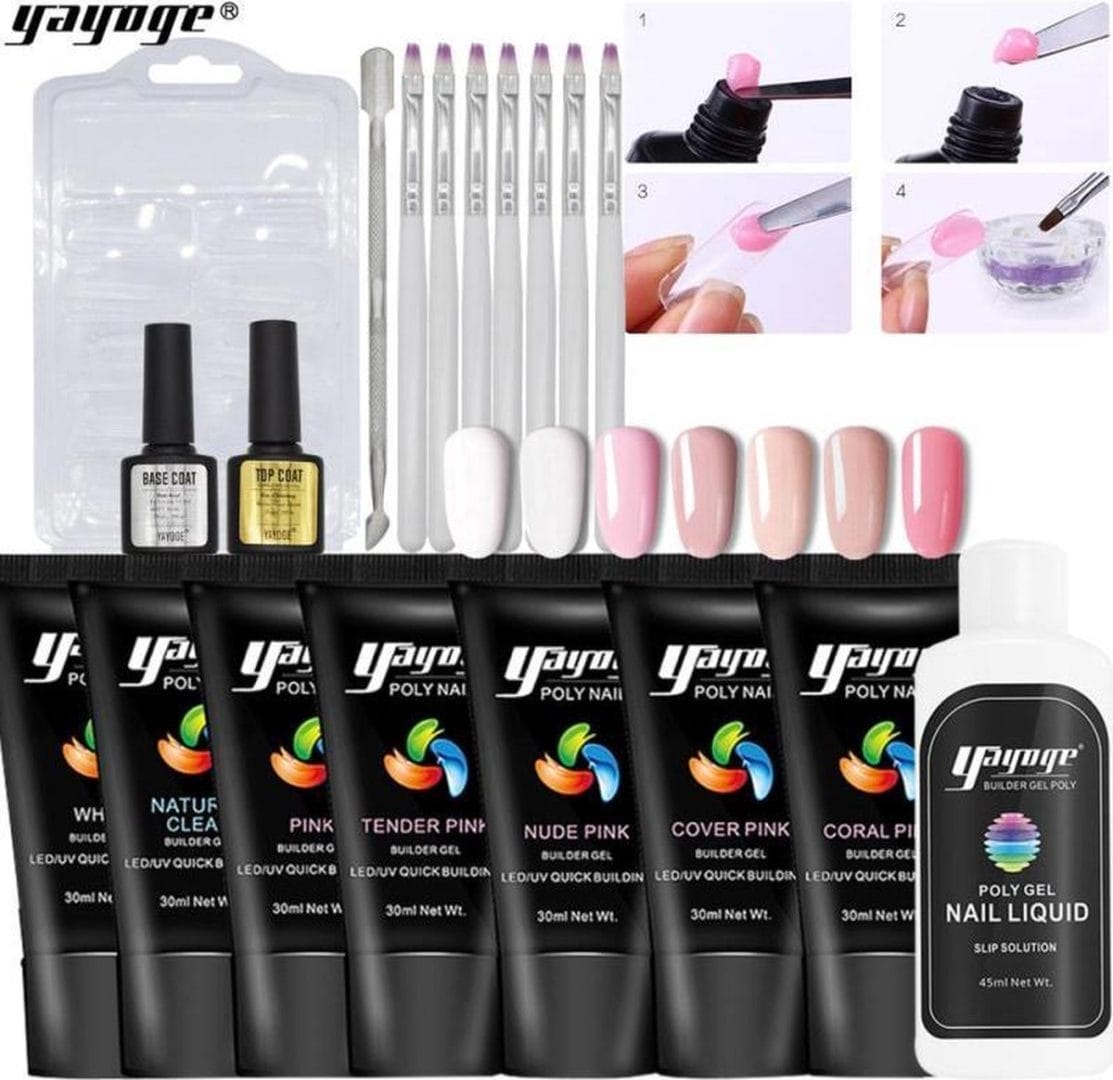 Yayoge- polygel kit met 7 kleuren polygelstarterskit kunstnagels Yayoge- polygel kit met 7 kleuren polygelstarterskit kunstnagels