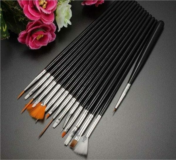 Zwarte nail art penselen - professional nail brushes - 15 delig- nail art tool voor gel en acryl nagels