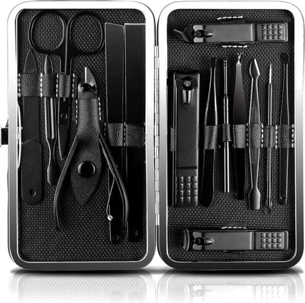 Manicure-pedikureset 15 in 1 edelstahl professionelle maniküre pediküre set nagelknipser schere grooming kit, schwarz