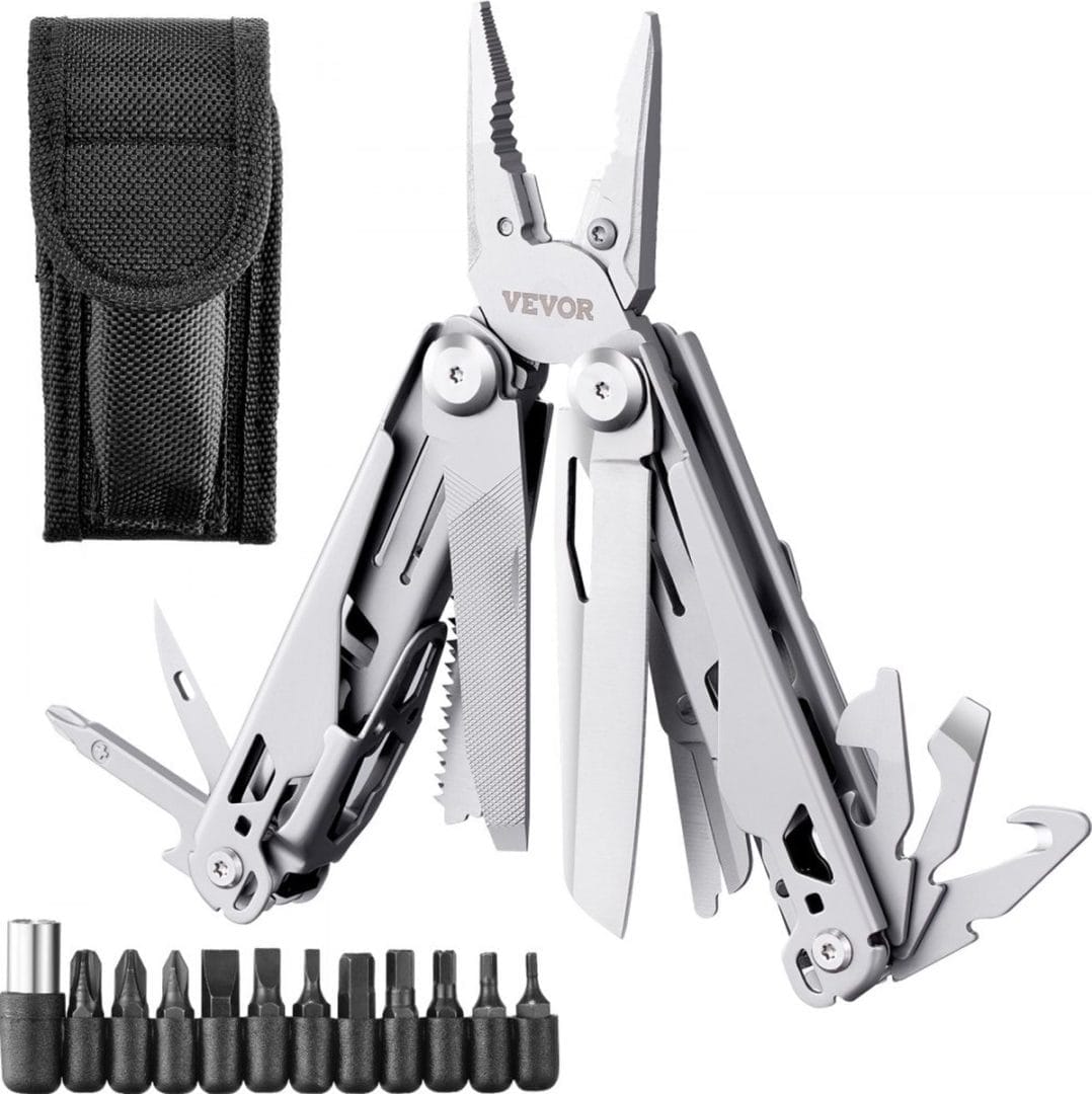 Multitool, 17 in 1 opvouwbare roestvrijstalen multifunctionele tang, multitool, multitool als knipper, flessenopener en sleufschroevendraaier, met 11 schroevendraaierbits en beschermhoes Multitool, 17 in 1 opvouwbare roestvrijstalen multifunctionele tang, multitool, multitool als knipper, flessenopener en sleufschroevendraaier, met 11 schroevendraaierbits en beschermhoes