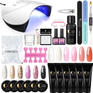 polygel kit- polygel nagels- polygel starter set- 1x36W LED Nagel Droger Lamp 6x15ML Poly Gel 1 x Top coat 1 x Base Coat 6x5ML UV Gel 1 x Dual End Nail Borstel 1x50Pcs Clear Quick Building Mold Tips 1x30ML Cleanser Plus 1 x Nagelvijl 1x6-Man